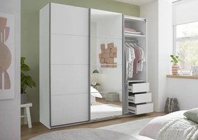 Šatníková skriňa so zrkadlom Carano, 215 cm, biela