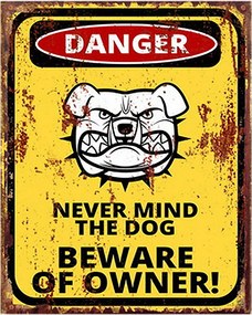 Žltá nástenná kovová ceduľa Danger - 20*1*25 cm