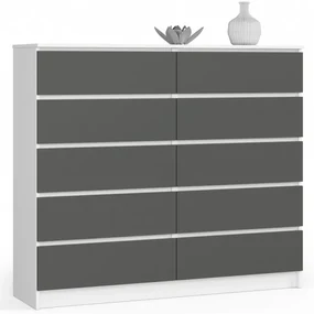 Komoda K140 10SZ CLP biela / sivá