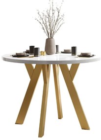 OKRÚHLY ROZKLADACÍ JEDÁLENSKÝ STÔL EWALD BIELY LESK + ZLATÉ NOHY 100/140 cm