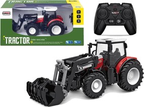 LEAN Toys Traktor červený, diaľkovo ovládaný, 2,4 GHz, pohyblivá lopata, mierka 1:24