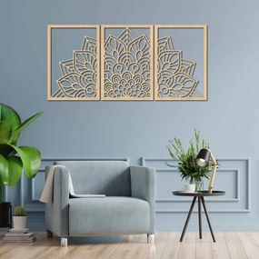 3-dielna mandala kvetov – moderná drevená nástenná dekorácia do obývačky | SENTOP HDF0583