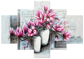 Gario Ručne maľovaný obraz Ružové magnólie vo váze - 5 dielny Rozmery: 100 x 70 cm