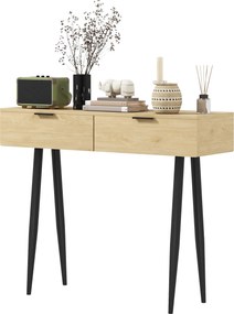 HOMCOM Konferenčný stolík do predsiene s 2 zásuvkami a oceľovými nohami 100x30x80.5 cm Dub | Aosom