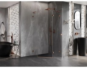 Mexen Lunar, L pravý výklopný päťuholníkový sprchový kút 80 x 80 cm, 8mm číre sklo, profil ružové zlato, 831L-080P-080L-60-00-P