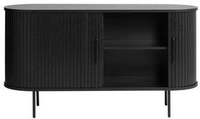 Čierna nízka komoda v dekore duba s posuvnými dverami 140x76 cm Nola – Unique Furniture
