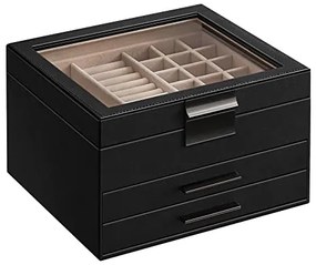 Šperkovnica, 3 priehradky, 13,5x23,1x20,3cm, čierna