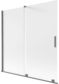 Mexen Velar, 2-krídlová posuvná vaňová zástena 160 x 150 cm, 8mm sklo námraza, grafit brúsený, 896-160-000-31-66