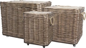 Sada 3ks hnedých košov French Basket Nature s kolieskami – 70*70*60/ 55*55*51/ 40*40*45 cm