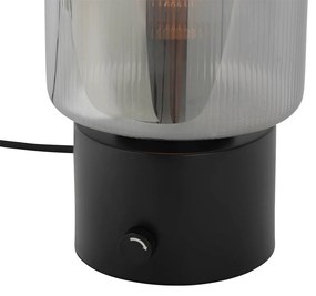 Art Deco stolná lampa čierna s dymovým sklom - Laura