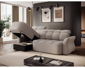 Béžová rozkladacia/s úložným priestorom rohová pohovka z textílie buklé (ľavý roh/s leňoškou) Beneth – ELTAP