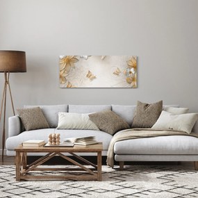 Obraz - Kvety s motýlikmi (120x50 cm)