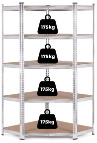 ModernHome Rohový úložný regál 180x90x40 cm - 5 políc, pozinkovaná oceľ, 875 kg ModernHome