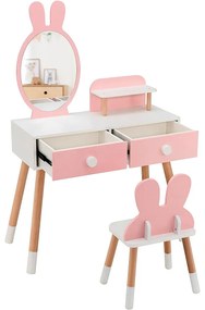 Zajačikovský detský toaletný stolík so zrkadlom a stoličkou