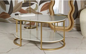 Biely/v zlatej farbe konferenčný stolík s mramorovou doskou 60x90 cm Izmir – Mauro Ferretti