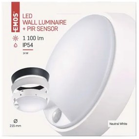 EMOS LED stropné vonkajšie svetlo so snímačom VOL, 14W, denná biela, 21,5cm, guľaté, IP54