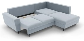 Svetlomodrá zamatová rozkladacia/s úložným priestorom rohová pohovka (pravý roh/do L) Kyoto – Cosmopolitan Design
