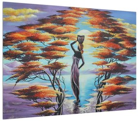 Orientálny obraz ženy, stromov a slnka (70x50 cm)