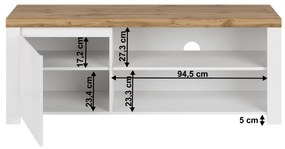 Kondela TV stolík 1D/160, biely lesk/dub wotan, VILGO