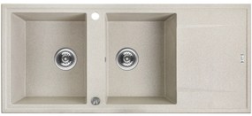 Laveo Megalo, 2-komorový granitový drez 1160x500x185 mm s dlhým odkvapávačom, béžová, LAV-SBE_421T