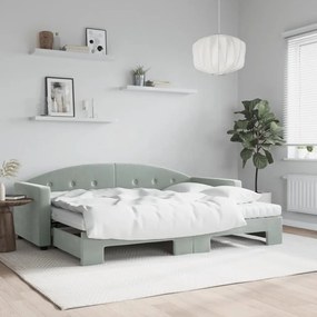 Rozkladacia denná posteľ s matracmi bledosivá 80x200 cm zamat 3197318