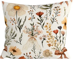 Polybavlnená obliečka na vankúš FLORAL RIBBON POLY 45x45 cm, krémová