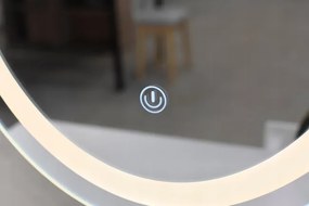 Toaletný stolík GLAM s LED zrkadlom biely / naturálny, sivá taburetka