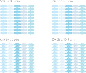 Súprava 50 obláčikov textilní prelepiteľné nálepky na stenu 50 ks 8 x 3,3 cm