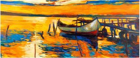 Obraz - Loďka pri západe slnka (120x50 cm)