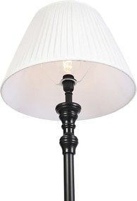 Stojaca lampa čierna s plisovaným tienidlom bielym 45 cm - Classico