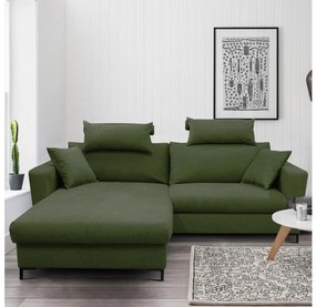 Rozkladacia rohová sedacia súprava s úložným priestorom do tvaru L HORTA ľavá zelená