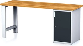 Dielenský pracovný stôl MECHANIC I, pevná noha + dielenská skrinka na náradie, 2000 x 685 x 880 mm, grafitové dvere