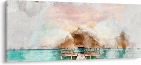 Obraz - Maledivy, drevené mólo (120x50 cm)