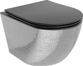 Mexen Lena, závesná toaletná misa 480x360x355 mm s pomaly padajúcim sedátkom, čierna matná - strieborný vzor, 30224072