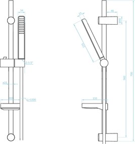 Kuchinox ARES, sprchový stĺp s ručnou sprchovou súpravou 70cm, čierna matná, LAV-NKS_71A1