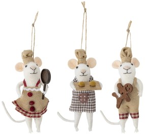 Bloomingville Vianočná ozdoba Myšky Peo Brown Wool - set 3 ks