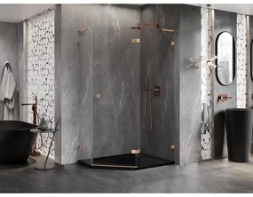 Mexen Lunar, L pravý výklopný päťuholníkový sprchový kút 100 x 80 cm, 8mm číre sklo, profil medená matná, 831L-100P-080L-65-00-P