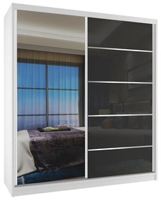 Šatníková skriňa 133 cm Belini biely mat / čierny lesk s posuvnými dverami a zrkadlom MG SZP2/2/W/1L5B/HI