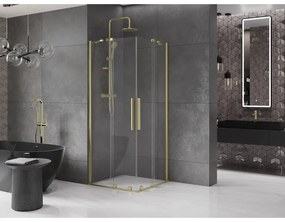Mexen Velar Duo, sprchový kút s posuvnými dverami 90(dvere) x 90(dvere) cm, 8mm číre sklo, zlatý matný profil, 871-090-090-02-55