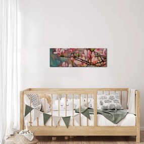 Obraz - Olejomaľba, Rozkvitnutá sakura (s hodinami) (90x30 cm)