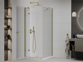 Mexen Roma, sprchovací kút 100 (dvere) x 100 (stena) cm, 6mm číre sklo, zlatý profil + slim sprchová vanička 5cm, 854-100-100-50-00-4010
