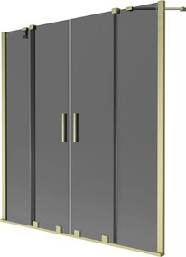 Mexen Velar Duo, 2-krídlová posuvná vaňová zástena 150 x 150 cm, 8mm šedé sklo, zlatá matná, 896-150-000-42-55