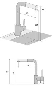 Concept BDG4527BC - Drezová batéria s vysúvacou sprchovou hlavicou 26,9 cm granit/čierna