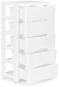 Regál s 5 zásuvkami v bielej farbe