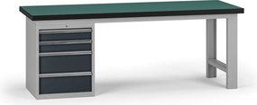 Pracovný stôl do dielne G8, 2100 x 750 x 800 mm, 1x kontejner, 4 zásuvky, grafit