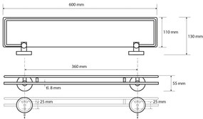 Mosadzná kúpeľňová polica v striebornej farbe Sapho X-Round, šírka 60 cm