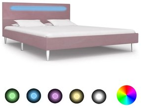 vidaXL Posteľný rám s LED, ružový, látka 140x200 cm