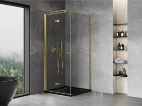 Mexen Mist-F T, 1-krídlový skladací sprchový kút ľavý 70 x 70 cm, číre sklo, zlatý lesklý profil, 8A6T-070-070-50-00-L