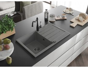 Mexen Bruno, granitový drez 795x495x200 mm, 1-komorový a drezová batéria Carla, šedá, 6513-71-670700-70-B