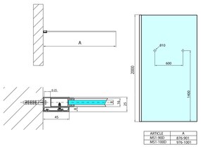 Polysan, MODULAR SHOWER stena na inštaláciu na múr, jednodielna, 1000 mm s otvormi na držiak uterákov, MS1-100-D